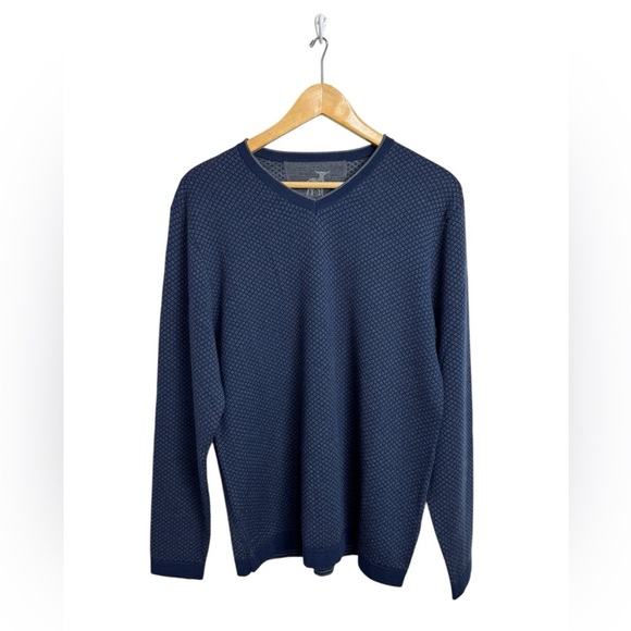 Raffi Wool Blend V- Neck Geometric Print Sweater Navy NWT - Picture 1 of 7
